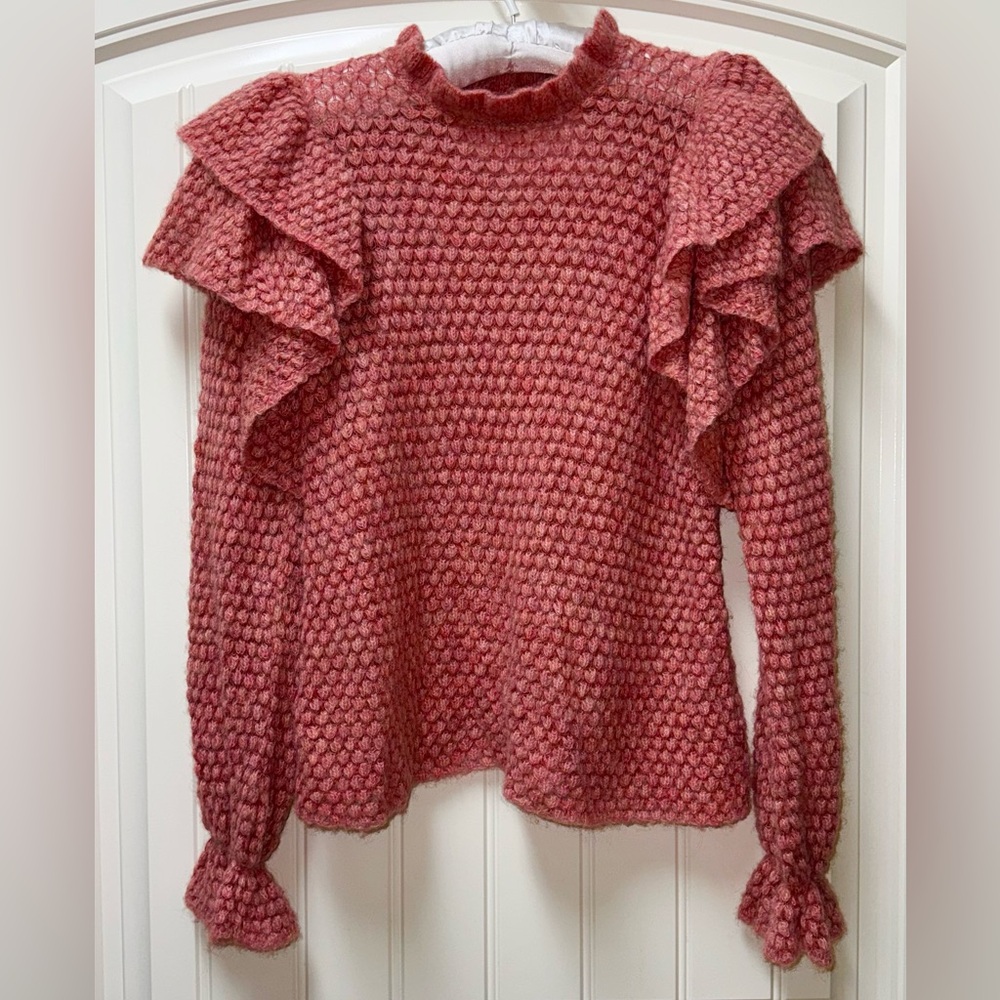 LN $450 WOMENS MEDIUM (bust 40”) ULLA JOHNSON CAMILLA SWEATER RUFFLED SHOULDERS - Picture 2 of 4